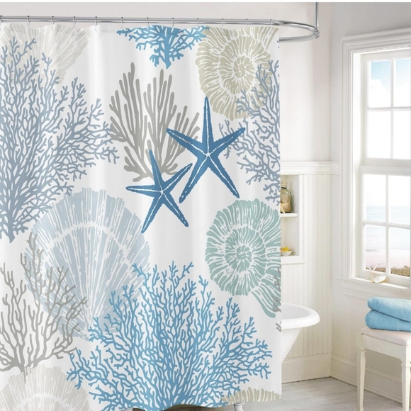 Gibelle Extra Long Shower Curtain 72 x 84, Tall Nautical Coastal  - Picture 2 of 8